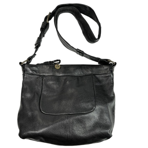 The SAK Black Leather Shoulder Crossbody Bag Purse Top Zip Entry Wide Strap MED - Picture 2 of 12